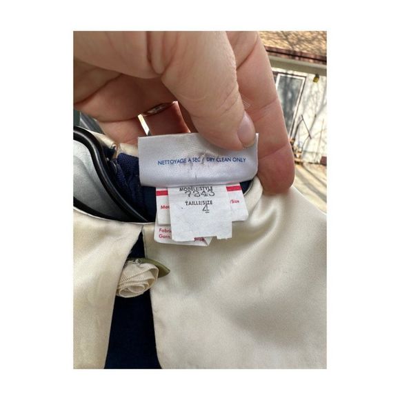 Vtg 70s Manhatten Blue Velvet Party Dress Ivory Satin Sailor Collar Princess Sz - Picture 6 of 10